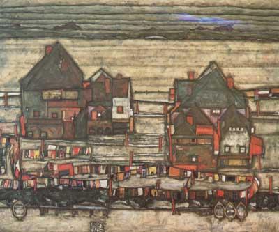 Egon Schiele Houses with Laundry (subrub II) (mk12) Norge oil painting art